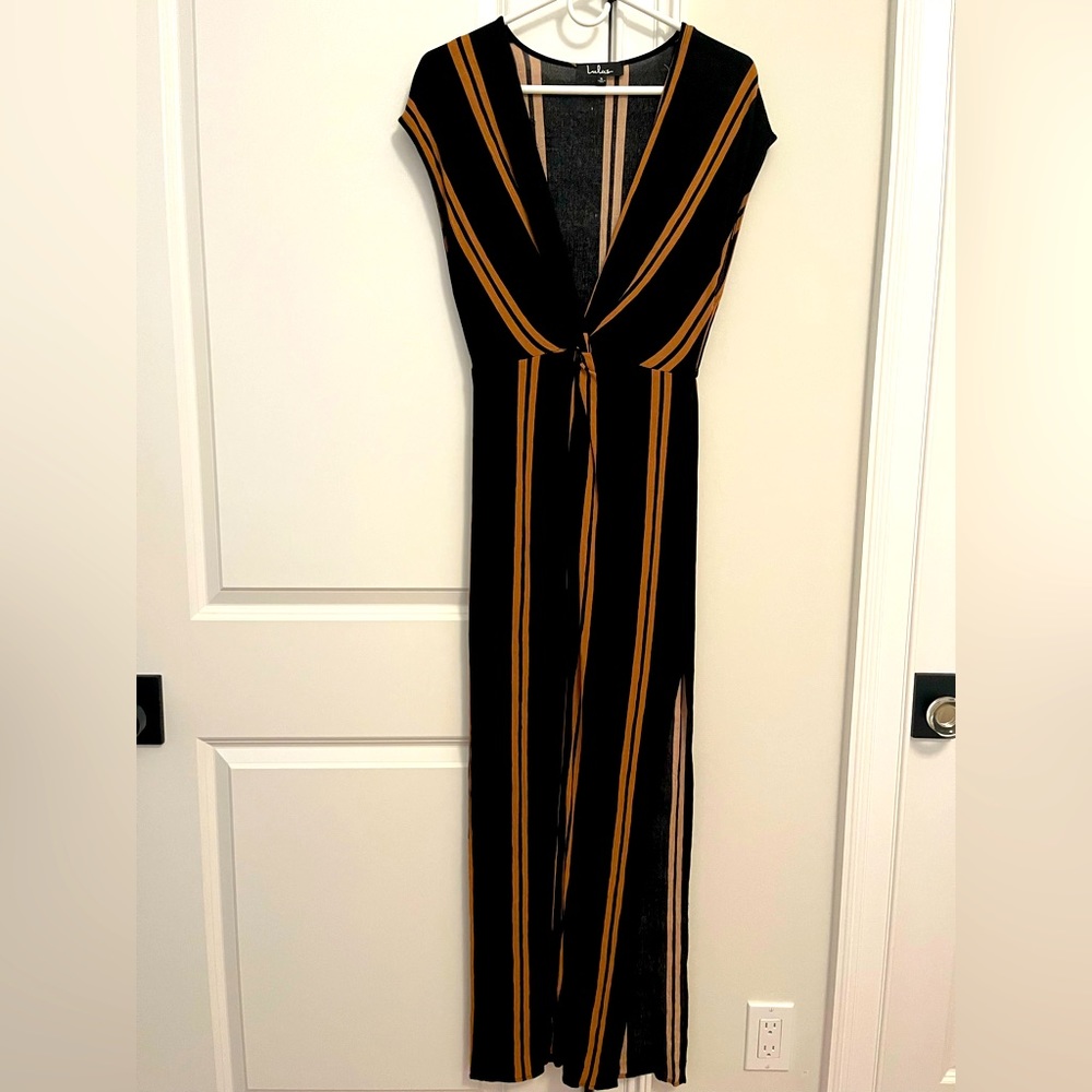 Lulus Coastal Grooves Black and Brown Striped Swim Cover-Up - Great Condition